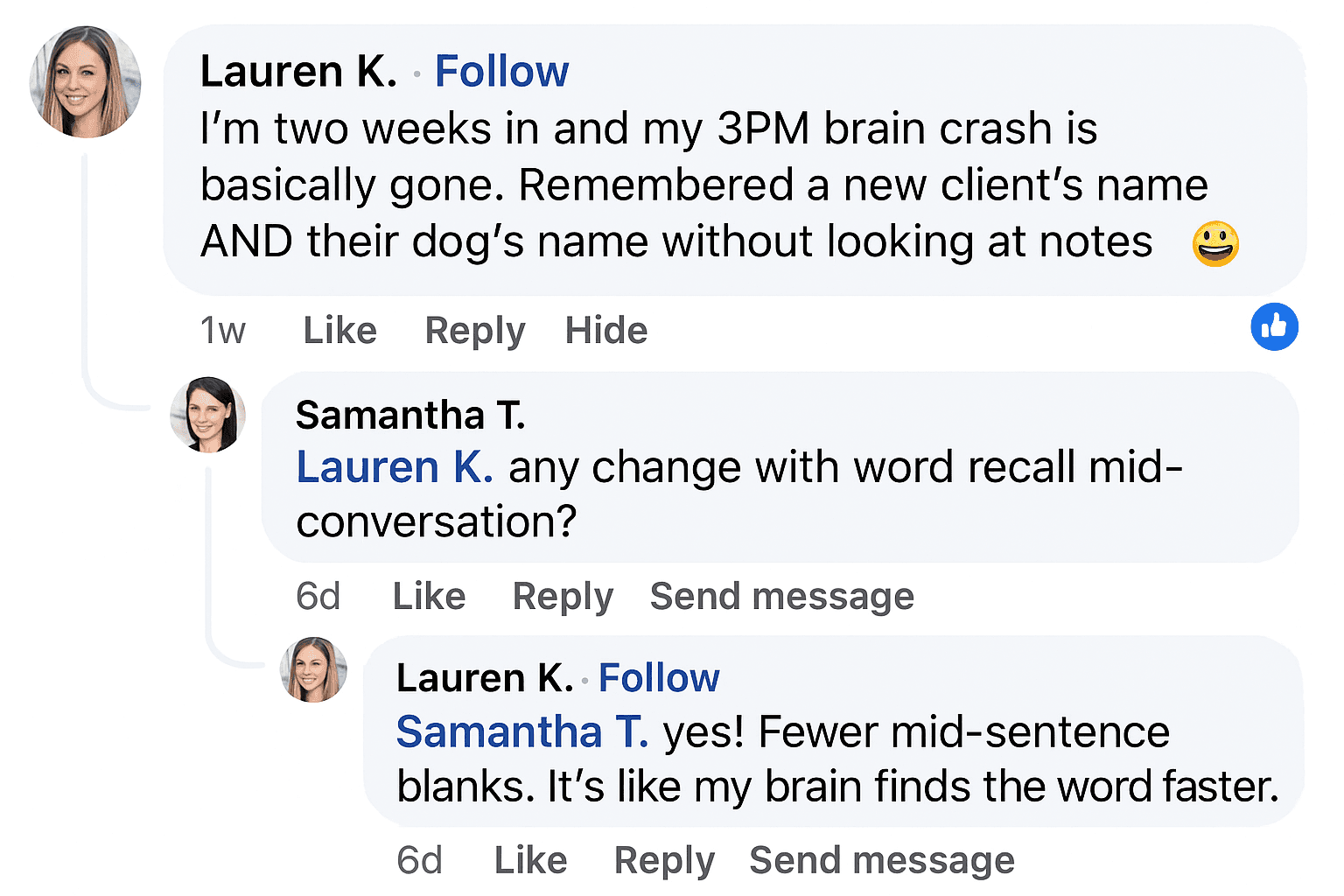 Kaia Facebook testimonials